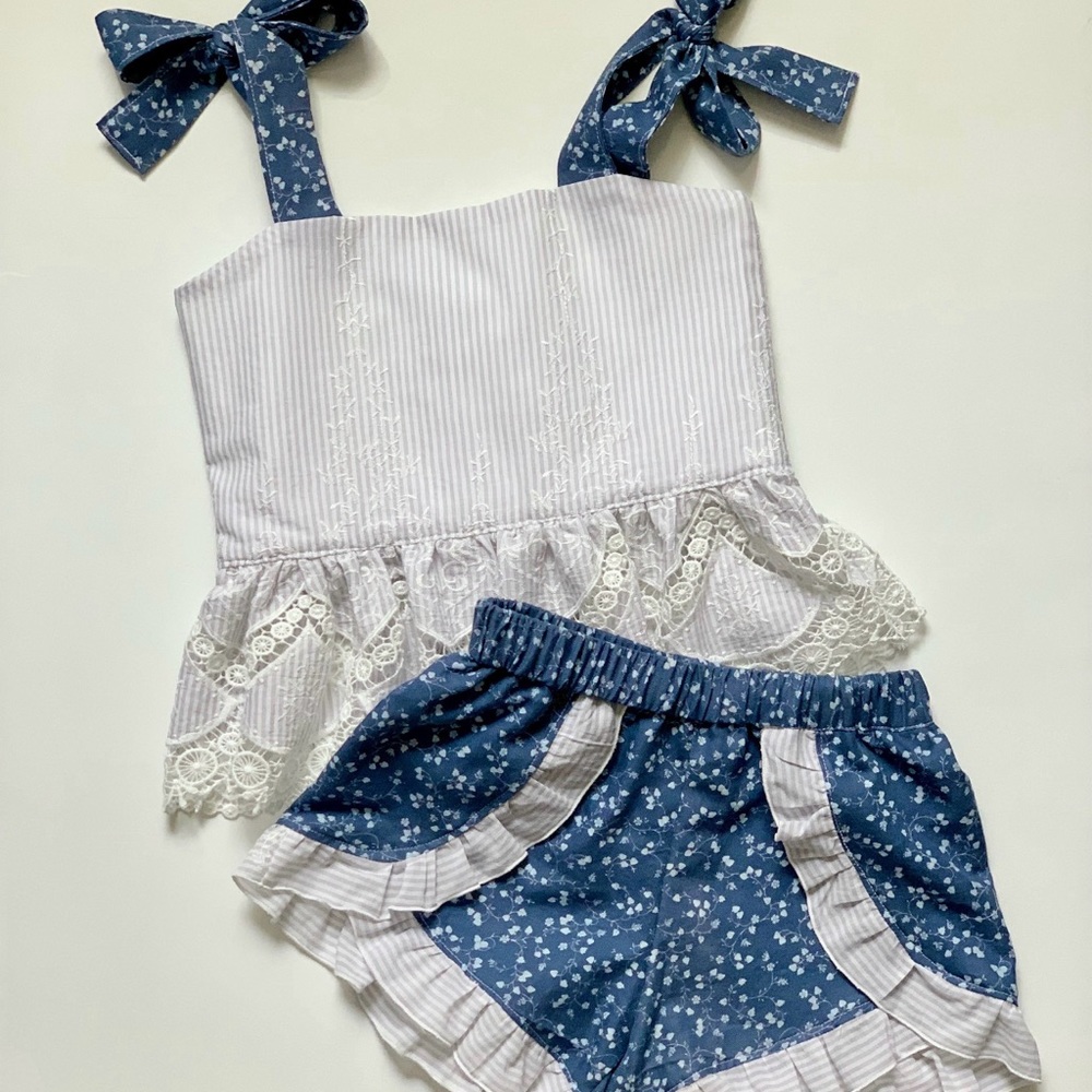 Vintage Strawberry Tie Strap Tank and Matching Shorts Set Handmade size 4